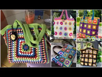 Crochet multicoloured square pattern boho bag design ideas