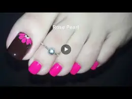 Dark Brown and Hot Pink Floral Pedicure Nail Art Tutorial- Toe Nail Designs 2021 | Rose Pearl
