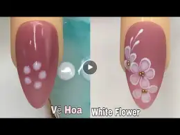 Easy White Flower Nails Art For Beginner 